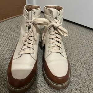 Cream and Brown High-Top Sneakers